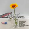 Artificial red-heart sunflower spray in glass vase, 32cm long with 9cm orange bloom - Red Center (9cm/32cm)