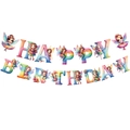 Rainbow gradient fairy happy birthday banner with small fairy illustrations for girls - Fairy Happy Birthday Banner