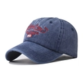 Detail of vintage navy blue New York City embroidery on washed cotton baseball cap - Navy Blue