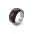 Wide brushed titanium steel ring featuring a large rectangular dark grey gemstone inlay - US 7