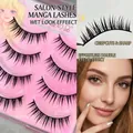 Cinq paires de faux cils manga effet mouillé avec clusters dans une boîte rose - Style Humide Manga 07