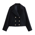 Manteau court noir à double boutonnage avec boutons dorés sur fond blanc neutre - XS / Noir