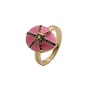 Pink enamel teardrop ring with multicolored zircons and gold plated finish for women - Adjustable Open / Pink