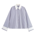Camicia a righe blu e bianche con colletto e polsini a contrasto in vista piatta - XS / Striscia Blu