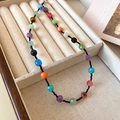 Detailed close-up of colorful gemstone beaded necklace in a beige jewelry gift box - Black Colorful Gemstone Style (21#)