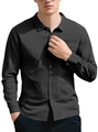 Casual donkergrijs herenshirt met wafeltextuur en een stijlvolle reverskraag - S / Zwart