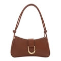 Detail of a brown leather shoulder bag featuring a golden buckle and knotted strap - Brown