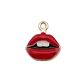 DIY jewelry charm with a red lips enamel design and gold-plated alloy finish - Red Open Lips