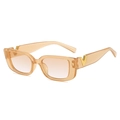 Rechteckige Mode-Sonnenbrille mit transparenten Bernsteinrahmen und Gold-V-Akzenten - Transparenter Tee-Rahmen Tee-Gläser