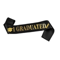 Écharpe de remise de diplôme en satin noir avec lettrage I GRADUATED doré et icônes - Écharpe de Graduation en Satin Noir - J'ai obtenu mon diplôme (Bandoulière 2)