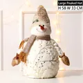 Plush Christmas snowman doll with brown pointed hat and gold sequins, 58cm tall decoration - Large Pointy Hat