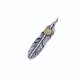 Retro titanium steel feather pendant with turquoise accent in silver and gold finish - Style B Gold Dot Feather Pendant (No Chain)