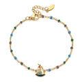 Close-up of sailboat pendant with colorful enamel and beads on a gold stainless chain - Light Blue Beads (SL1187-LLB)