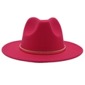 Detail of the golden metal chain accent on a vibrant magenta wide-brim wool fedora hat - Rose Red (Gold Ring)