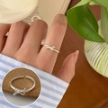 Silver bow-shaped adjustable open ring with a vintage minimalist hollow design - 3D Silver Ribbon Bow(JZ7053)