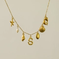 Gold-plated marine necklace with letter S pendant, starfish, and freshwater pearl - Letter S