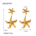 Long gold starfish drop earrings with measurements and dimensions on white background - Jde2307027