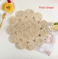 Handwoven daisy flower corn husk placemat in natural beige for table decoration - Petal Shape 30cm