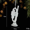 White glitter trumpet Christmas ornament with silver rhinestones and silk rope decoration - Musical Instrument Style 2