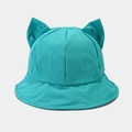 Teal bucket hat with cute 3D cat ears made of durable canvas for sun protection - Aqua