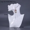 Vintage metal triangle earrings with brown stone bead on white bust display stand - Large Side Face / White