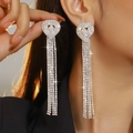 Sparkling silver tassel earrings with five rows of heart rhinestones for women - Silver Five-Row Tassel Pendant Style (DTE1816402S-W)
