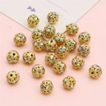 Golden hollow wheel spacer bead with iridescent rhinestones for DIY jewelry making - Copper Rhinestone Ball / 8mm Round Ball / 10pcs Pack / Gold