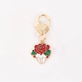 Pink rose enamel charm pendant with gold heart lobster clasp for Valentine gift - Rose in Cup