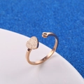 Adjustable rose gold heart ring with matte finish and sparkling cubic zirconia accent - Frosted Heart Zirconia-Rose Gold