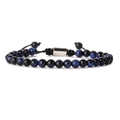 Detailed view of blue tiger eye beaded bracelet with adjustable black braided cord - 6MM Blue Tiger Eye