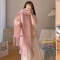 Soft macaron pink cashmere-like long scarf with elegant fringes for winter warmth - Sakura Pink