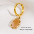 Detail of 16mm gold hoop earring with amber-colored natural stone pendant and 2.1g weight - Sunstone