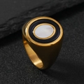 Vintage gold ring with oval white mother of pearl and black enamel inlay on dark background - 6 / Gold (Oval Shell Inlay)