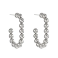 Polished silver beaded C-shaped hoop earrings made of minimalist stainless steel beads - Steel Color Beaded J-Hoop (K-921)