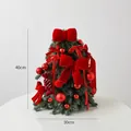 Mini tabletop Christmas tree 40cm with red velvet bows and red baubles decoration - Medium Bow Set Tree (DIY Material Pack)