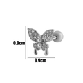Silver butterfly stud earring with clear crystals and pearl, size 0.9cm x 0.9cm - Silver #9