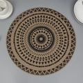 Set de table rond en jute avec motif mandala noir et design géométrique floral - Sans Franges Motif Noir 2