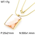 Elegant 18K gold plated snake chain necklace featuring a pink square crystal pendant - Gold 25*21mm Pink (KN292801-GC)