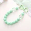 Detail showing mint green acrylic beads with pink heart accents and metal spring buckles - Light Green Heart Style (K1667)