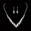Silver bridal jewelry set with V-shaped rhinestone necklace and matching tassel earrings - TL058/V-Shape Pavé Setting