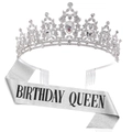 Silver Birthday Queen set including rhinestone tiara and silver sequined sash - Silver Set (Queen)
