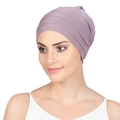 Fashionable purple pleated turban cap for women made of soft elastic fabric material - Leather Purple