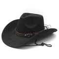 Classic black suede western cowboy hat with studded leather band and adjustable chin strap - M (56-58cm) / Black