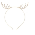 Golden reindeer antler headband with crystal accents for Christmas hair styling - Gold Antler