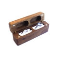 Double slot black walnut ring box with magnetic closure and white velvet padding - 4 Magnets Long Strip / White (Folded Lining)
