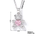 Pink heart crystal bear pendant necklace with cubic zirconia pave and silver chain - Silver Pink Heart (N00322-3)