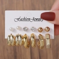 Gold 6-Pair Set Pearl Rhinestone Style (E0847-2)