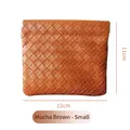 Mocha Brown woven PU leather cosmetic bag with a small spring closure design - Lipstick Bag Small / Mocha Brown