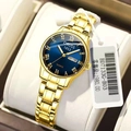 Montre à quartz pour hommes avec bracelet en métal doré et cadran bleu avec date - Chiffres Romains Tout Or Cadran Bleu (BD7133G-B03)