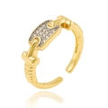 Adjustable gold heart ring with micro-paved zircons and horsebit chain link design - Adjustable Open / Horsebit Chain Gold(J1514)